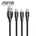 Aspor 3 -in-1 USB Type-C Charging Cable Black